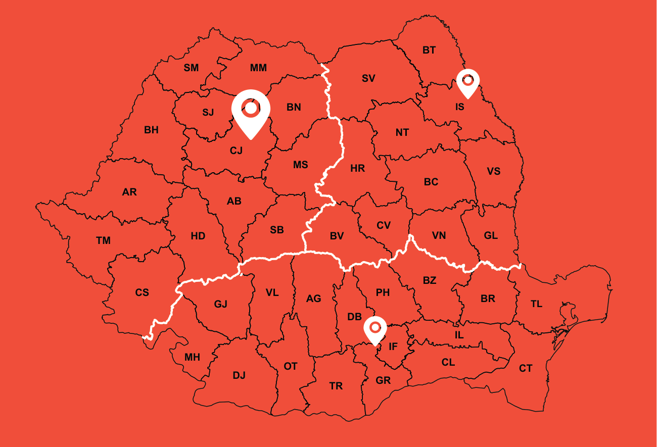 Harta acoperire UTILBEN Romania - Cluj, Bucuresti, Iasi